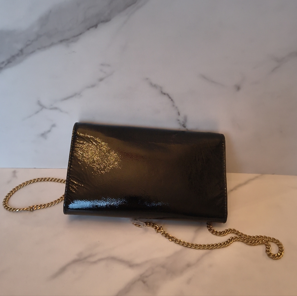 NWT Ted Baker London Kira Rose Purse Clutch Black patent leather - Picture 2 of 3